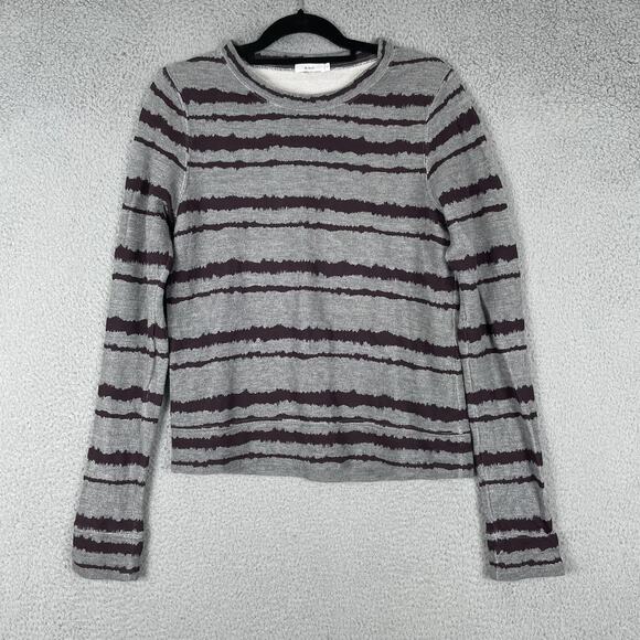 A.L.C. Sweater Womens Large Gray Black Striped Long Sleeve Pullover Made USA - Picture 1 of 8